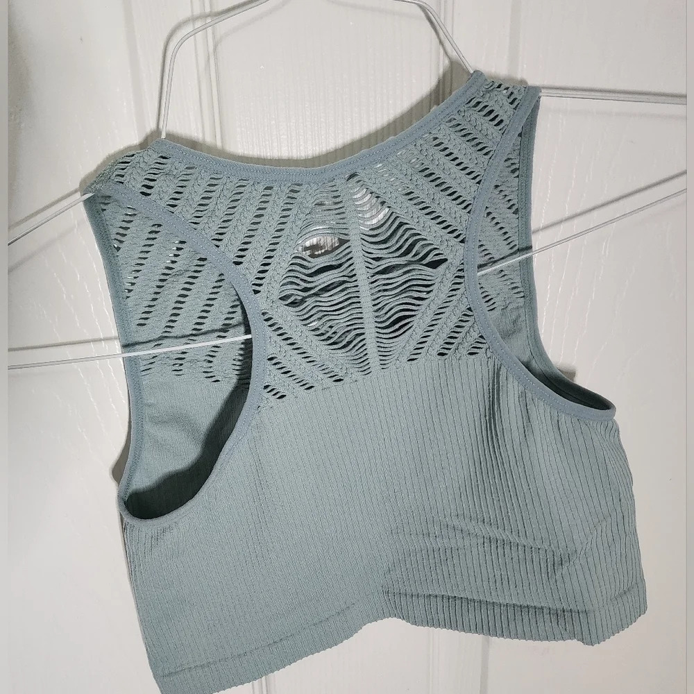Womens Cut Out Crop Top Itzon Sage Green - Picture 2 of 8